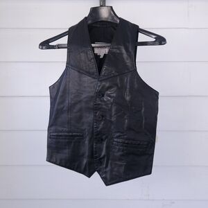 Vintage L'Avion Black Genuine Leather Vest Button Front Size 36 Biker